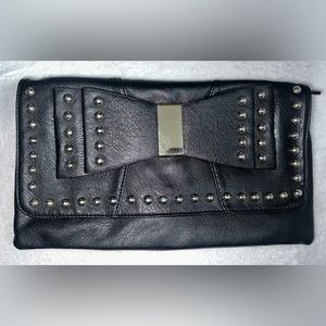 Black Faux Leather Bow Clutch w/ Gold Stud Accents